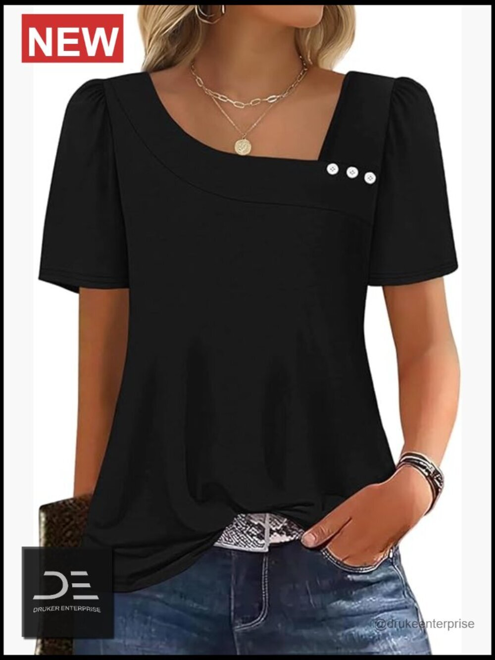 Square Neck Puff Sleeve Blouse Short Sleeve Tunic Top